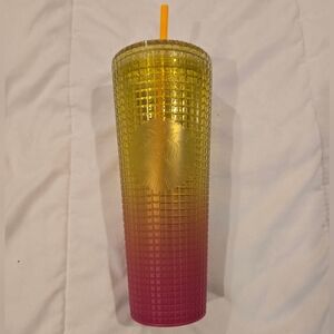 Starbucks NWT Venti 24 Oz Lemon Pink Gradient Cold Cup Tumbler